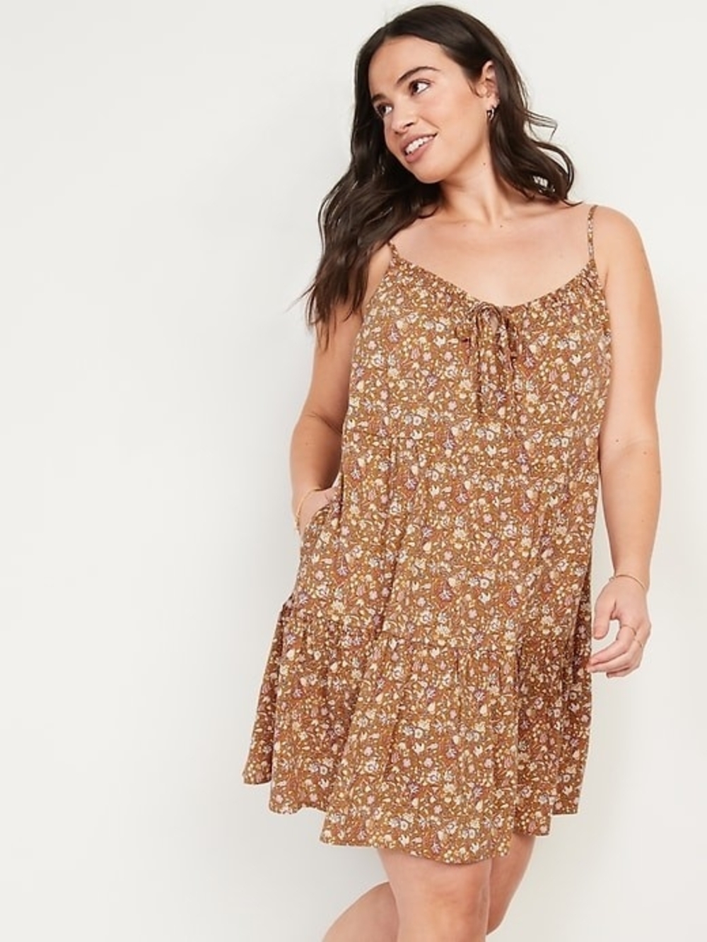 OLD NAVY Brown Floral Tie-Front Spaghetti Strap Sundress